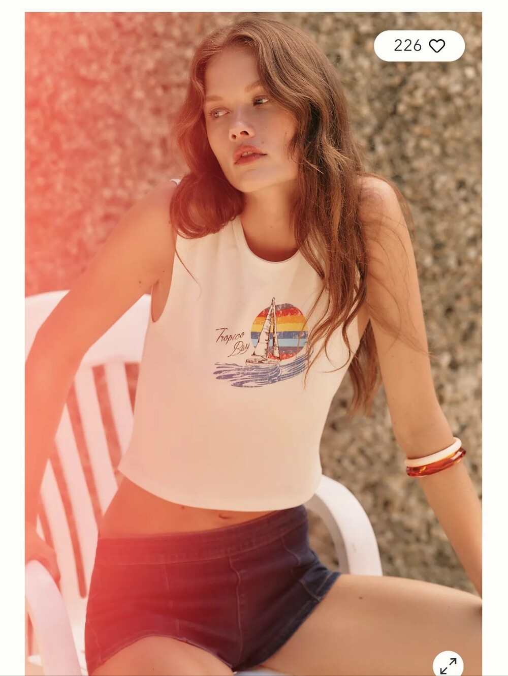Anthropologie White Crop Tank with Rainbow Sail Graphic